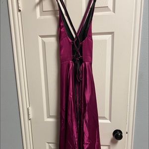 Purple prom dress slit on one side and lace back